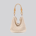 Sweet and fashionable straw-woven lock-clasp shoulder bag for women, new summer style, trendy and versatile chain-woven hollow-o