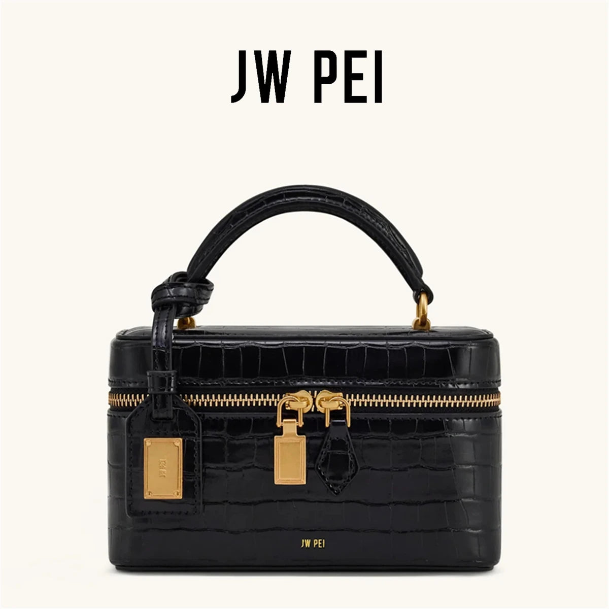 JW PEI French Vintage Shoulder Bag Croc Embossed Crossbody Handbag for Women Small Square Box Purse Exquisite Female Daily Wear