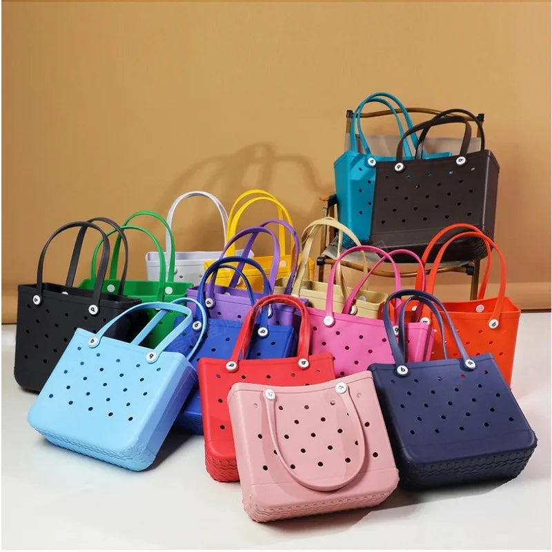 Stores Large Capacity Soft Waterproof Wear Solid Color Resistant Women Hollow Shoulder Bag EVA Beach Bag Girl Swimming Beach Bag