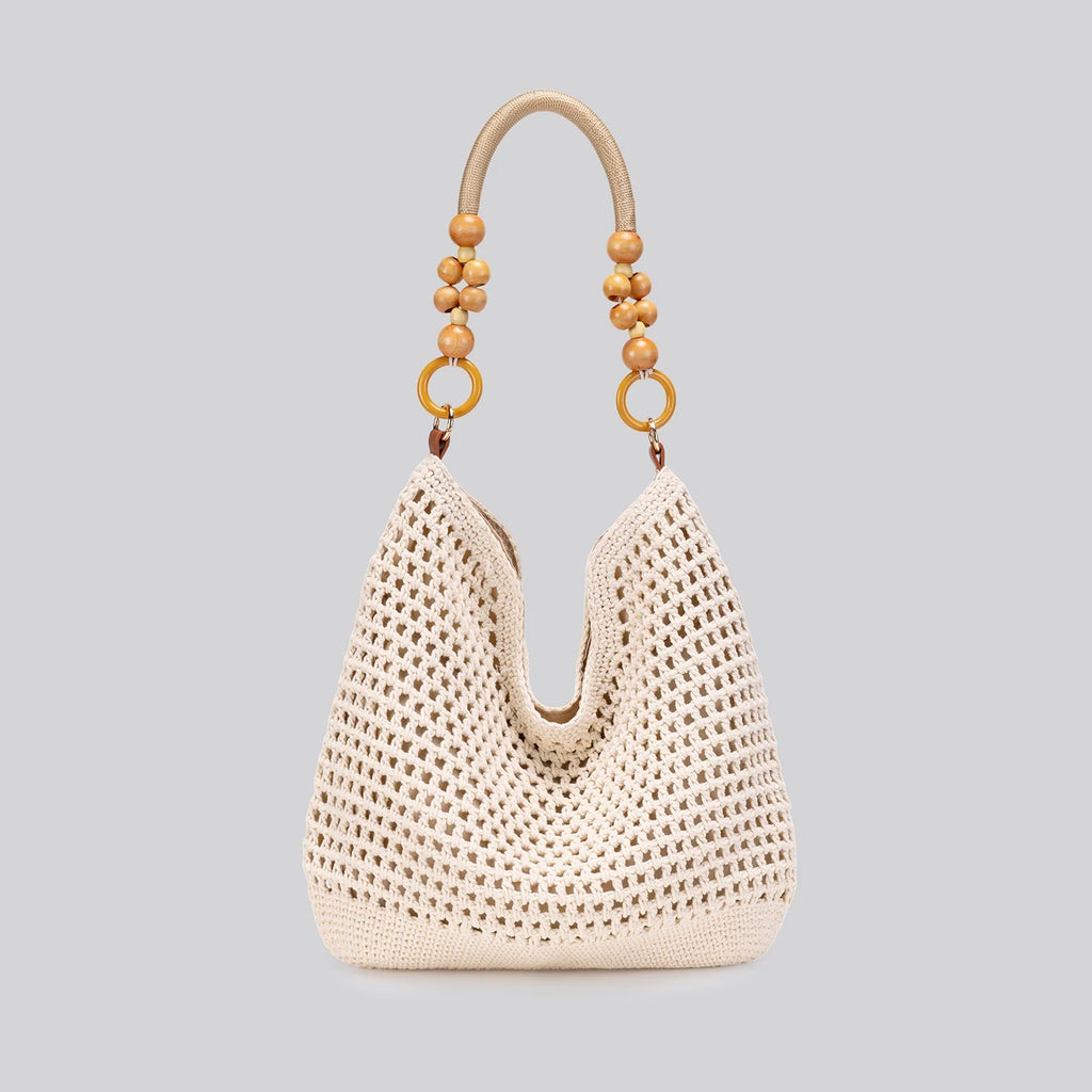 Sweet and fashionable straw-woven lock-clasp shoulder bag for women, new summer style, trendy and versatile chain-woven hollow-o